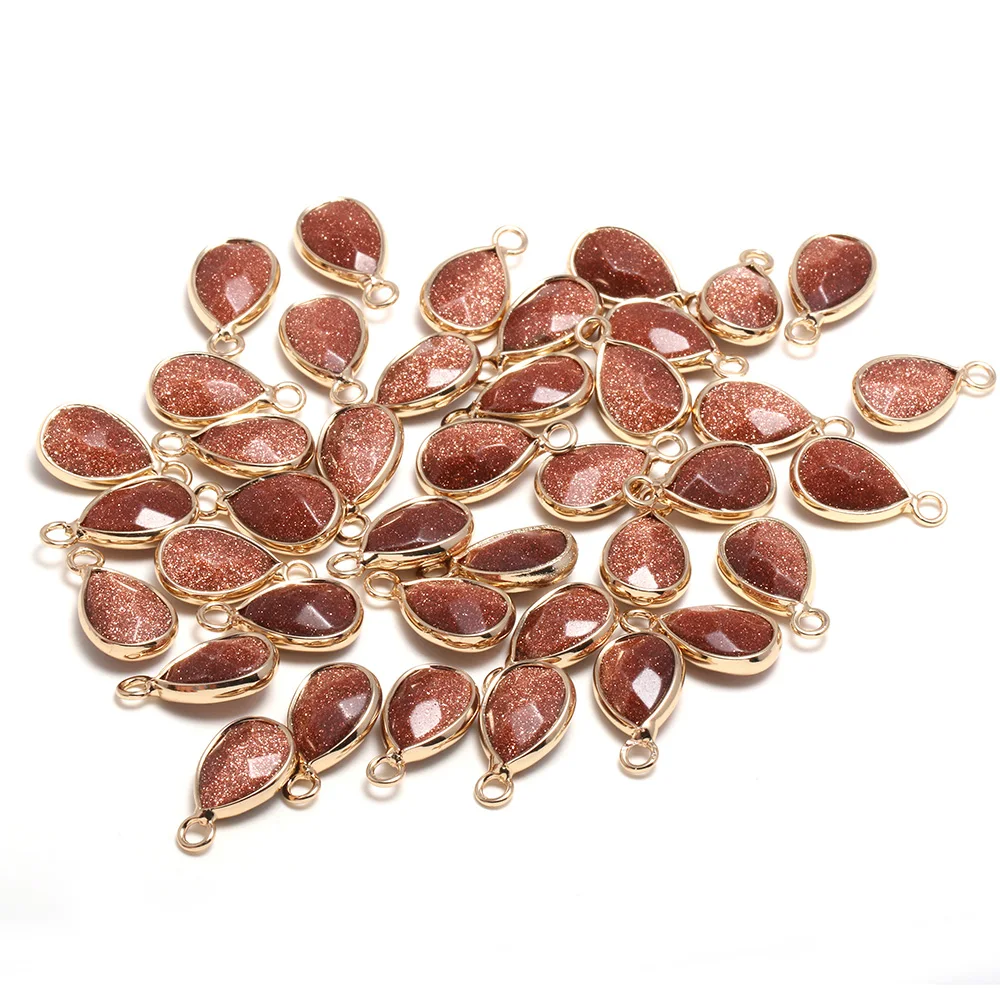 

2pcs Natural Faceted Water Drop Shape Gold Sand Stone Pendant for Necklace Earring Accessories Jewelry Making Women Gift 10x14mm