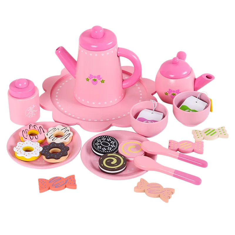 Hot sale Cartoon pattern wood Simulated Teapot Teacup Set Afternoon Tea Toys For Girls Kids Play House Toy | Игрушки и хобби