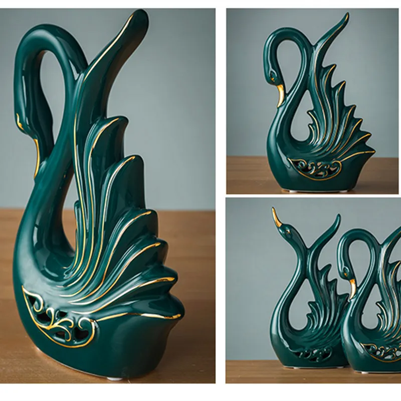

Nordic Ins Dark Green Porcelain Ornaments Cabinet Animal Shape Ceramic Decor Swan/Horse/Unicorn/Deer Decoration