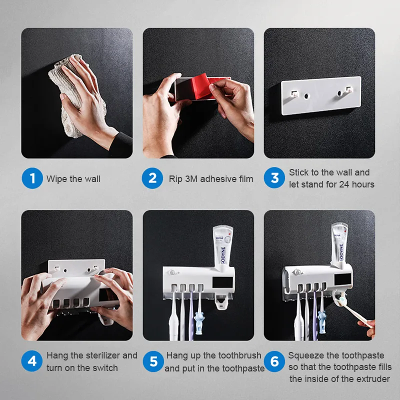 

Smart Toothbrush Holder UV Toothbrush Disinfection Solar +USB Charging Automatic Toothpaste Dispenser Bathroom Accessories