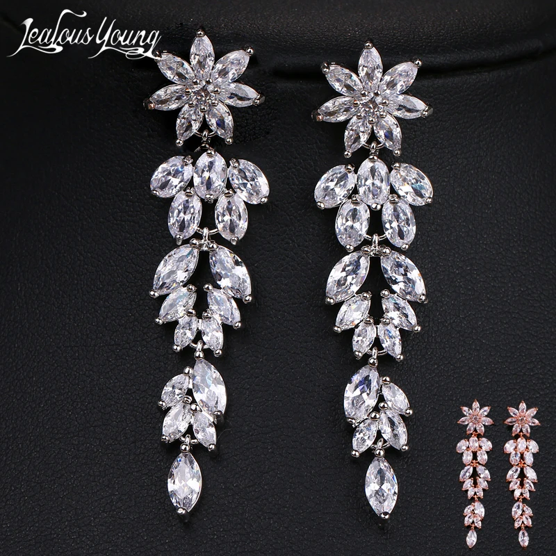 Роскошные длинные висячие серьги с цветами маркиза и цирконием для женщин
