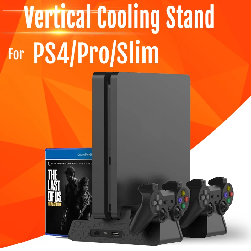 Вертикальная подставка для PS4 Slim/PRO с охлаждающими вентиляторами зарядная