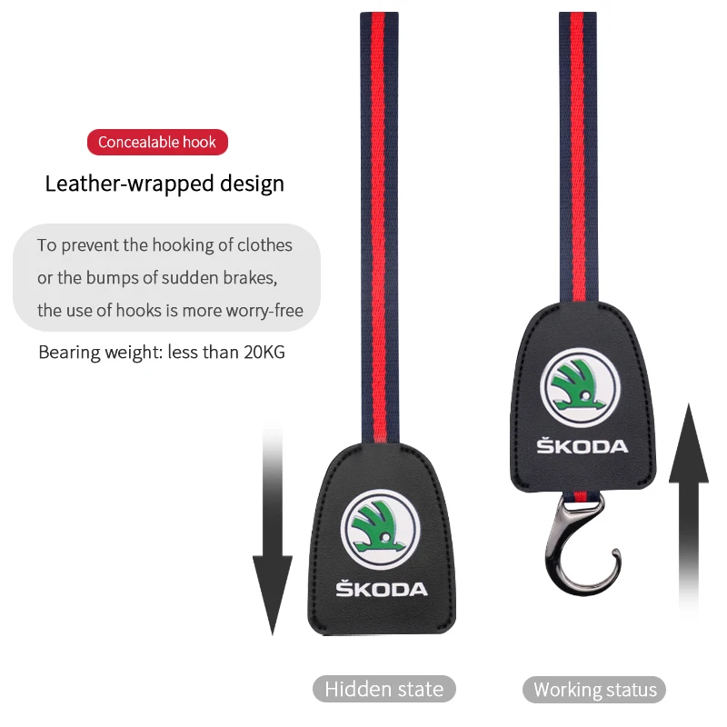 

Business Car accessories high-quality metal leather car logo car hook for SKODA- Citigo Fabia SCALA Octavia Rapid Superb KAMIQ