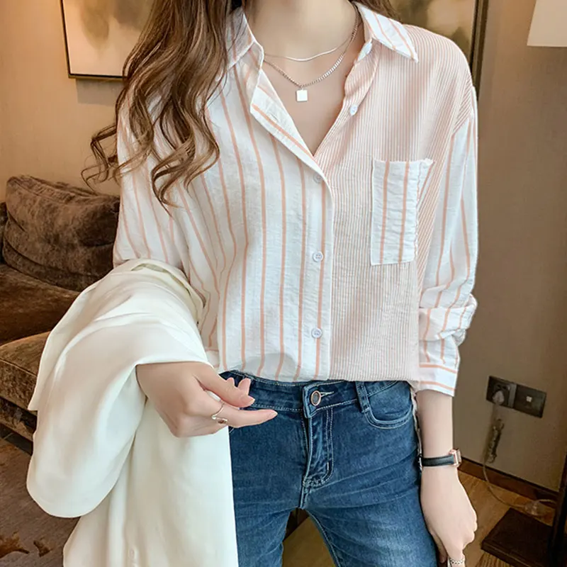 

Turn-Down Collar White Loose Long Sleeve Blouse Ol Style Shirt Simple Top Fashion Casual Long Sleeve Blouses Femme Blusa Tops