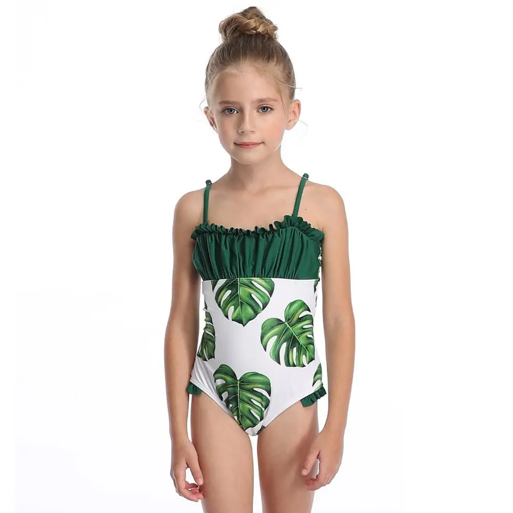 Слитный купальник с принтом и оборками для девочек пляжный бикини купальный