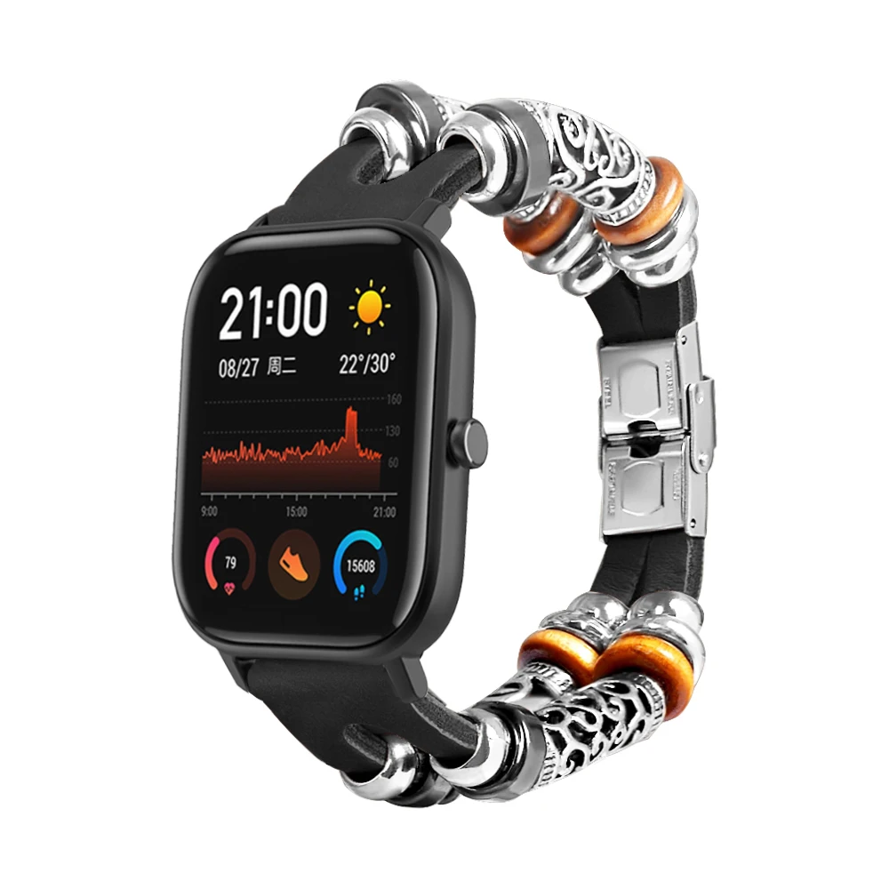 Для Amazfit GTS Band 20 мм DIY Индивидуальный винтажный металлический + кожаный сменный