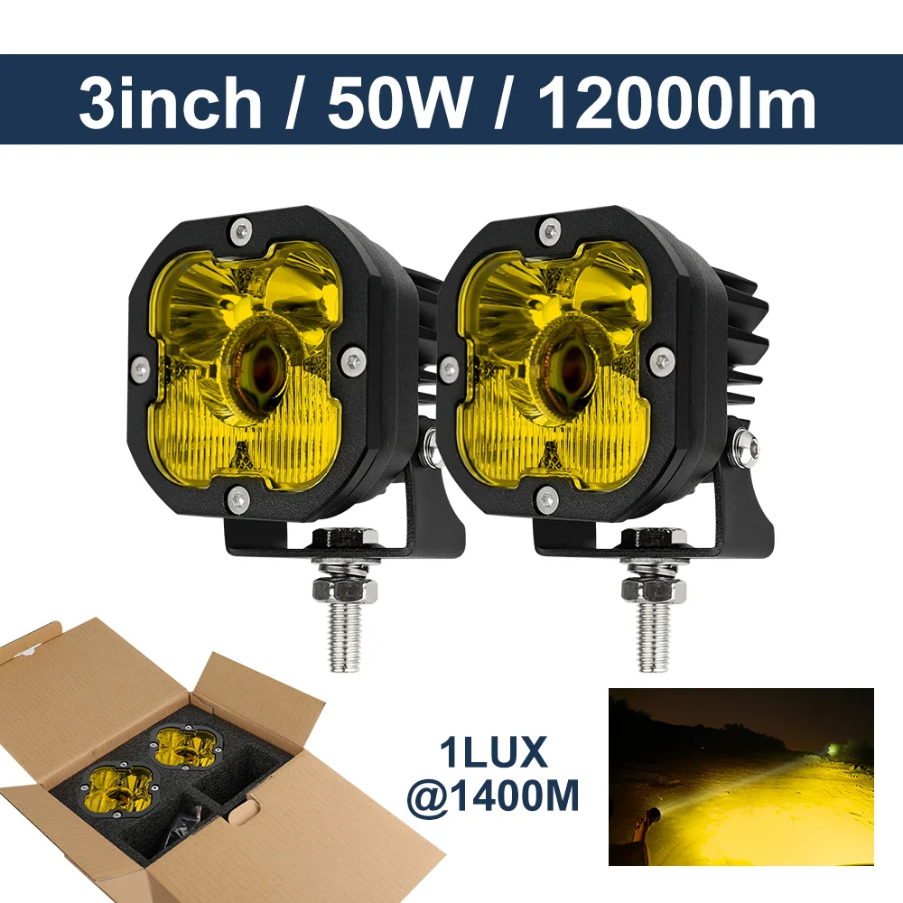 

Ebay hot sale 50W 1lux@1400m 12000lm Square Round 3inch Truck Offroad 4x4 Mini Led Os ram Laser Driving Lights