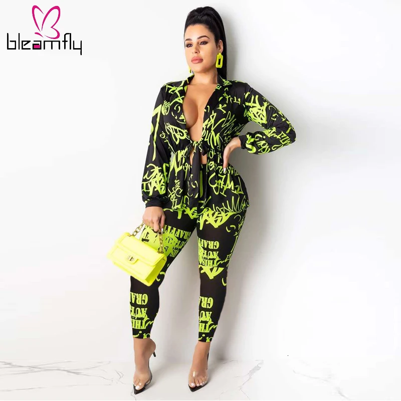 Зимний женский комплект длинный рукав с буквенным принтом галстук рубашка топ