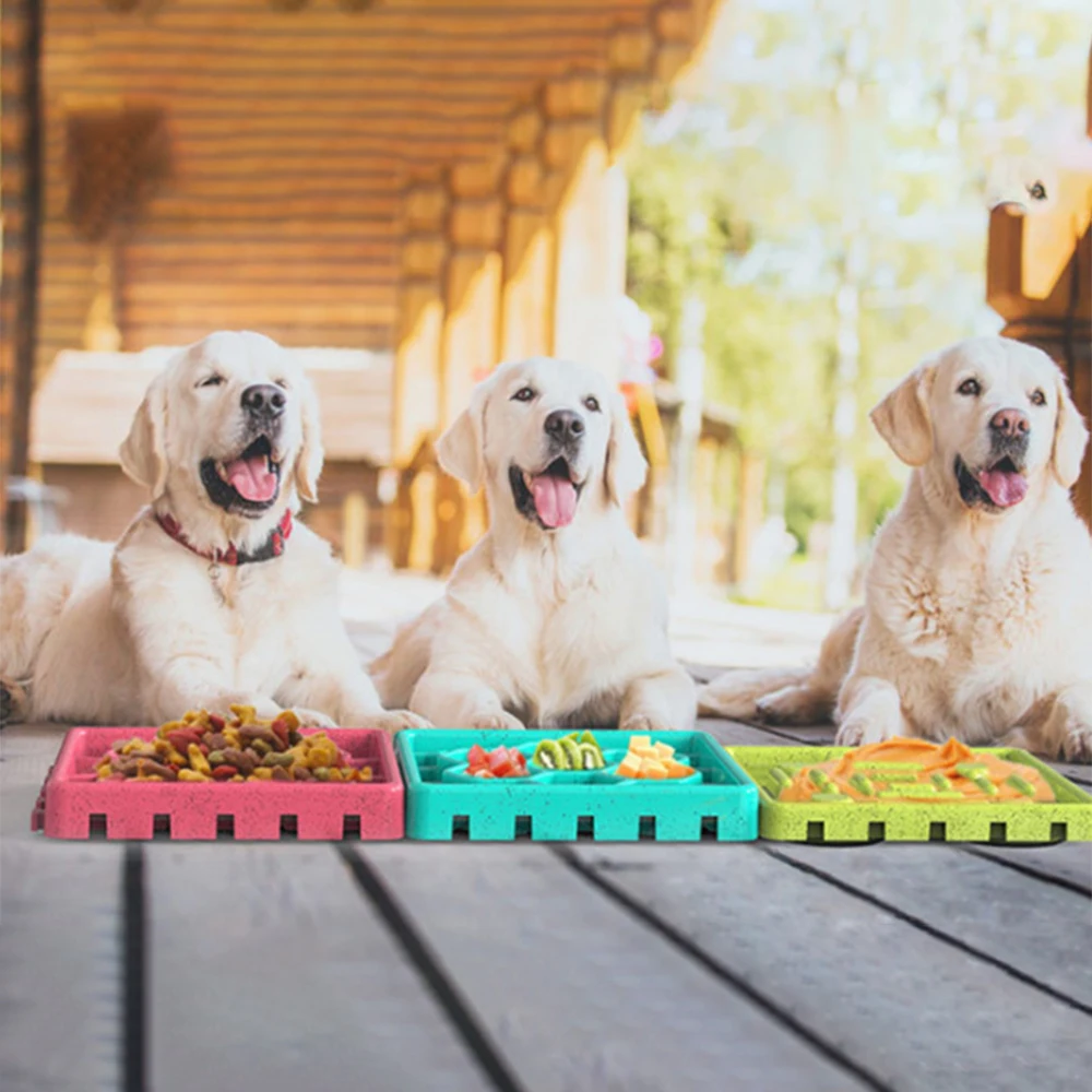 

4 in 1 Licking Mat for Dogs Slow Treat Feeder Bowls Treat Dispensing Mat for Training Bathing Grooming Interactive Lick Pet Mat