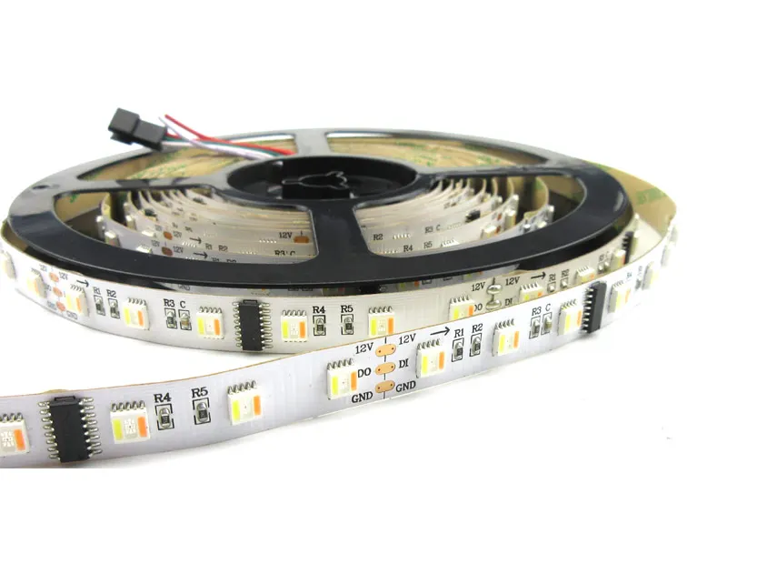 DC12V TM1812 10IC-60Leds/m 5 в 1 5050RGBW CCT адресная цифровая светодиодная лента, белая печатная плата