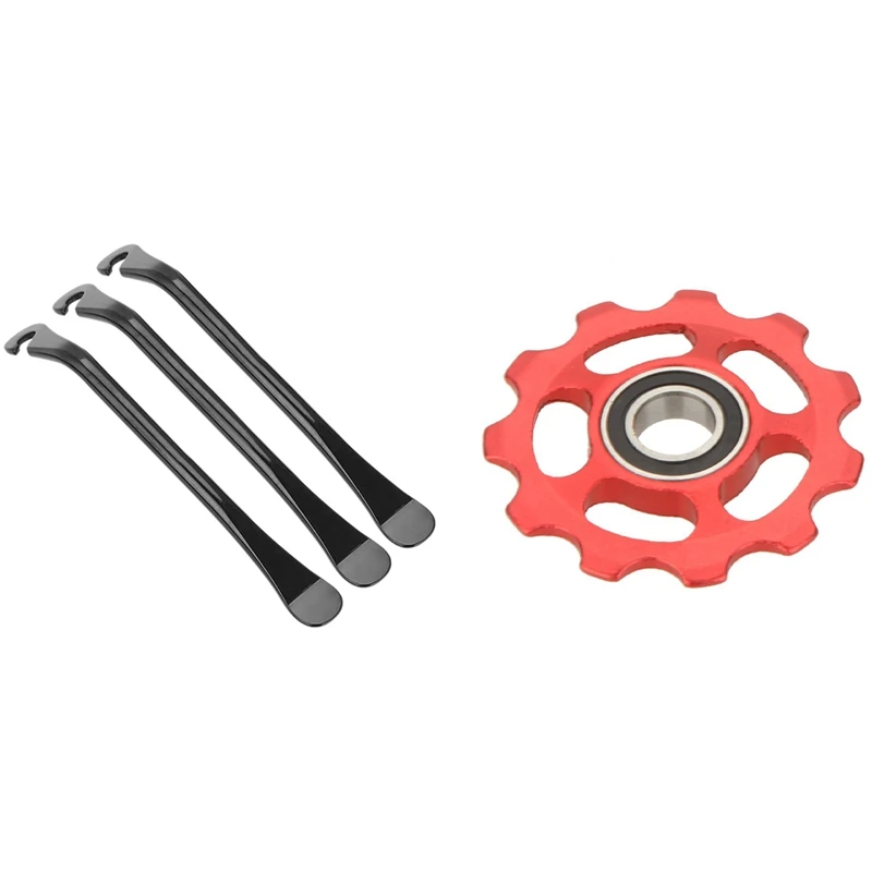 

1 Pcs MTB Mountain Bike Road Bicycle Rear Derailleur Red & 3 Pcs Bicycle Tire Lever Hardened Bike Tire Repair Tool