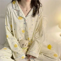 houzhou women pajamas kawaii poached egg print pijamas teen girls home clothes sleepwear lounge wear cute pyjamas pour female