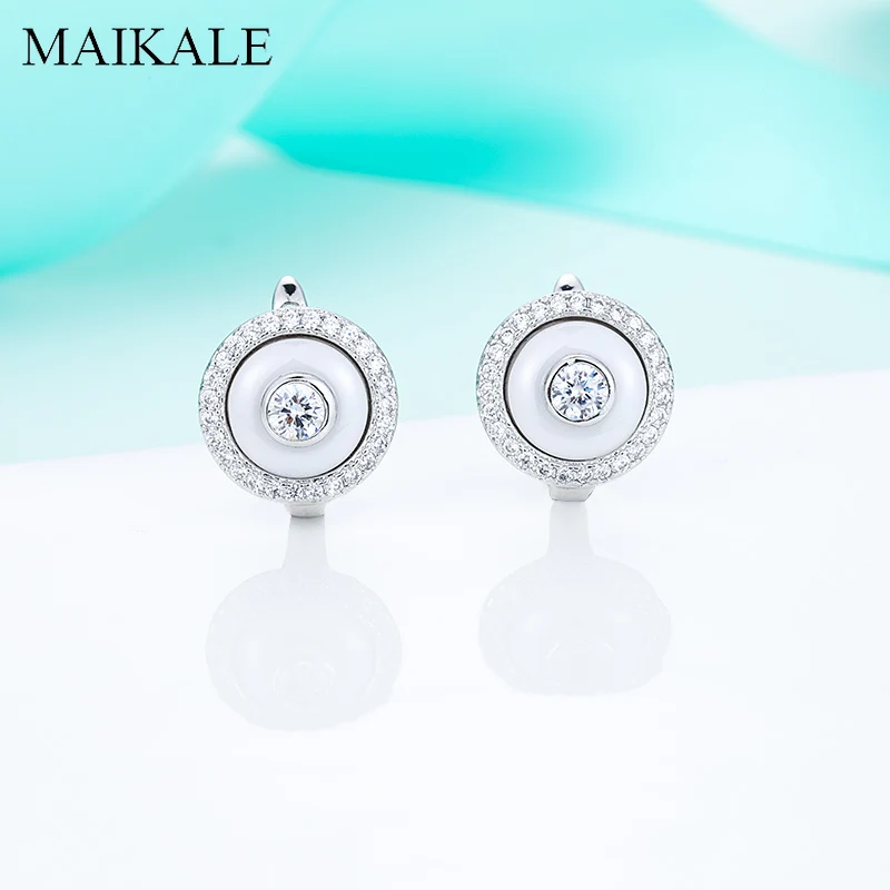 Женские маленькие круглые фарфоровые серьги MAIKALE инкрустированные