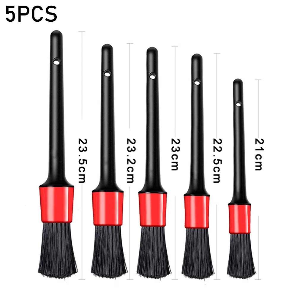 

5pcs Car Cleaning Brush Natural Wild Boar Detailing Hair Brushes Tools Car Wheels Dash-Styling Accessories