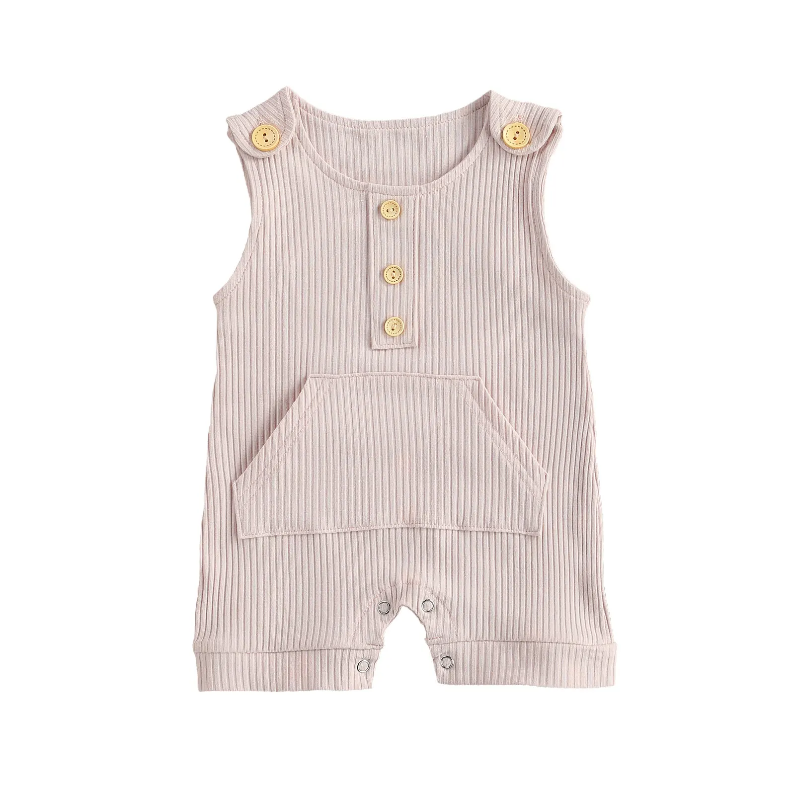 

Summer Infant's Solid Color Causal Romper Newborn's Sleeveless Shoulder Button Ribbed One Piece Jumpsuit for Baby