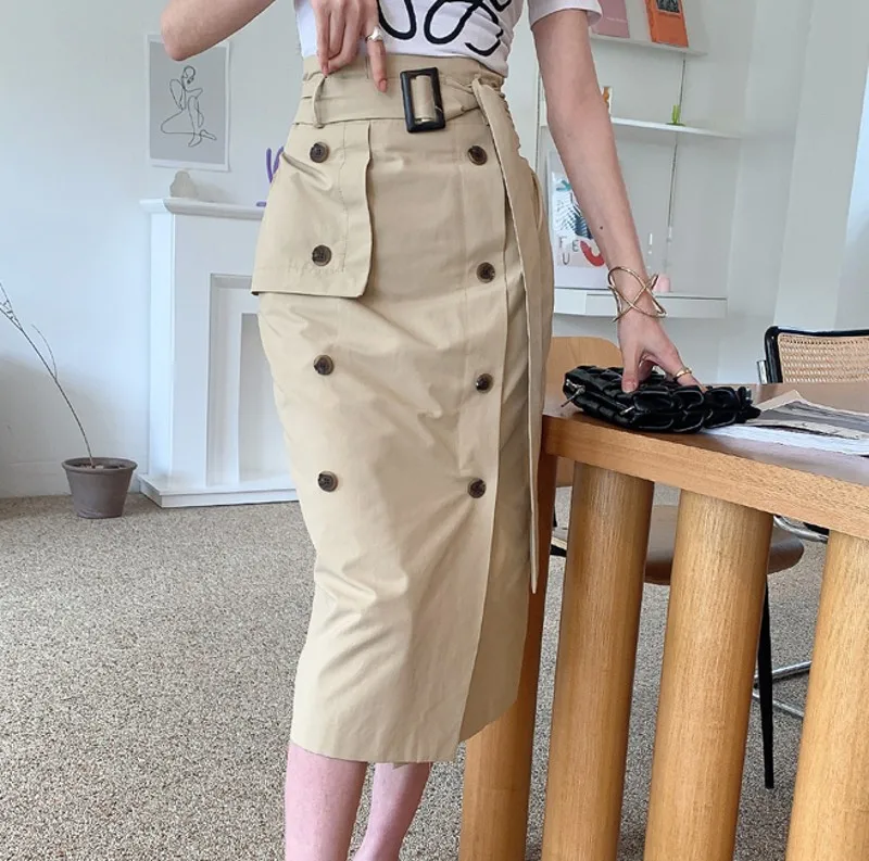 

2021 summer casual women 2 Pieces Set Letter Print short sleeve Blouses + High Waist Double Breasted Skirts sets