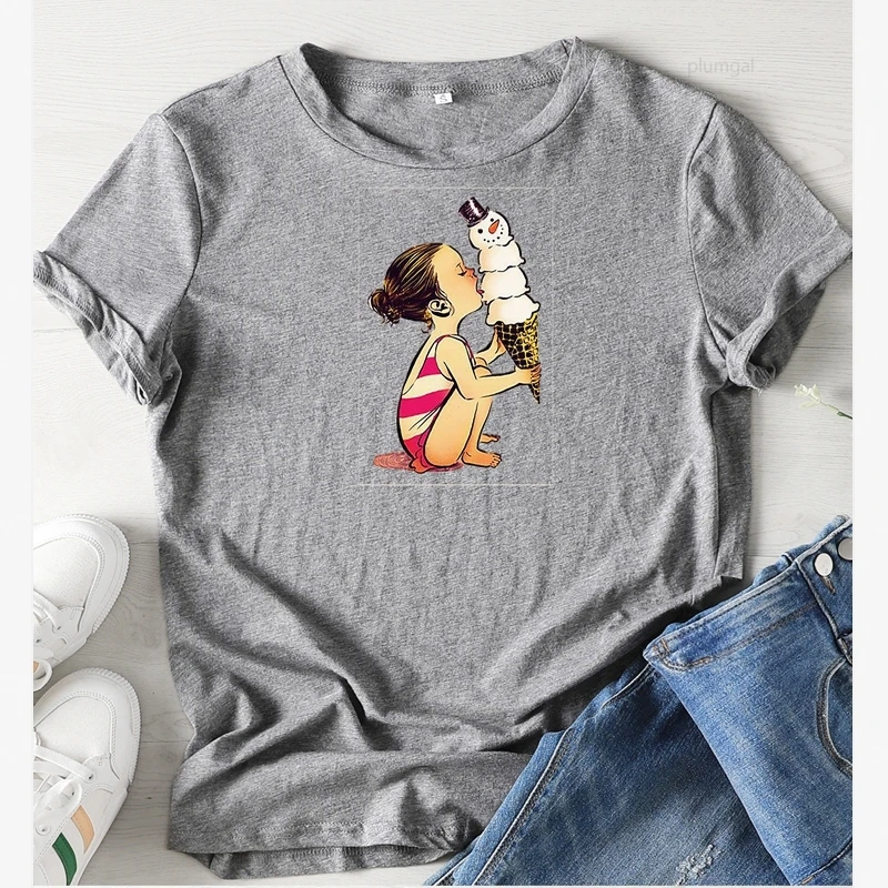 Женская футболка с коротким рукавом и принтом мороженого в стиле 90 х|Футболки| |