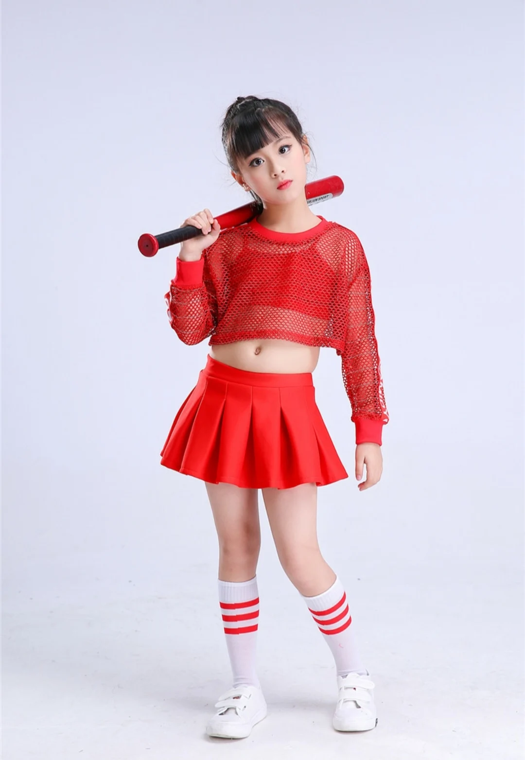 Красный сетчатый кроп топ в стиле хип хоп для девочек костюм джазовых танцев