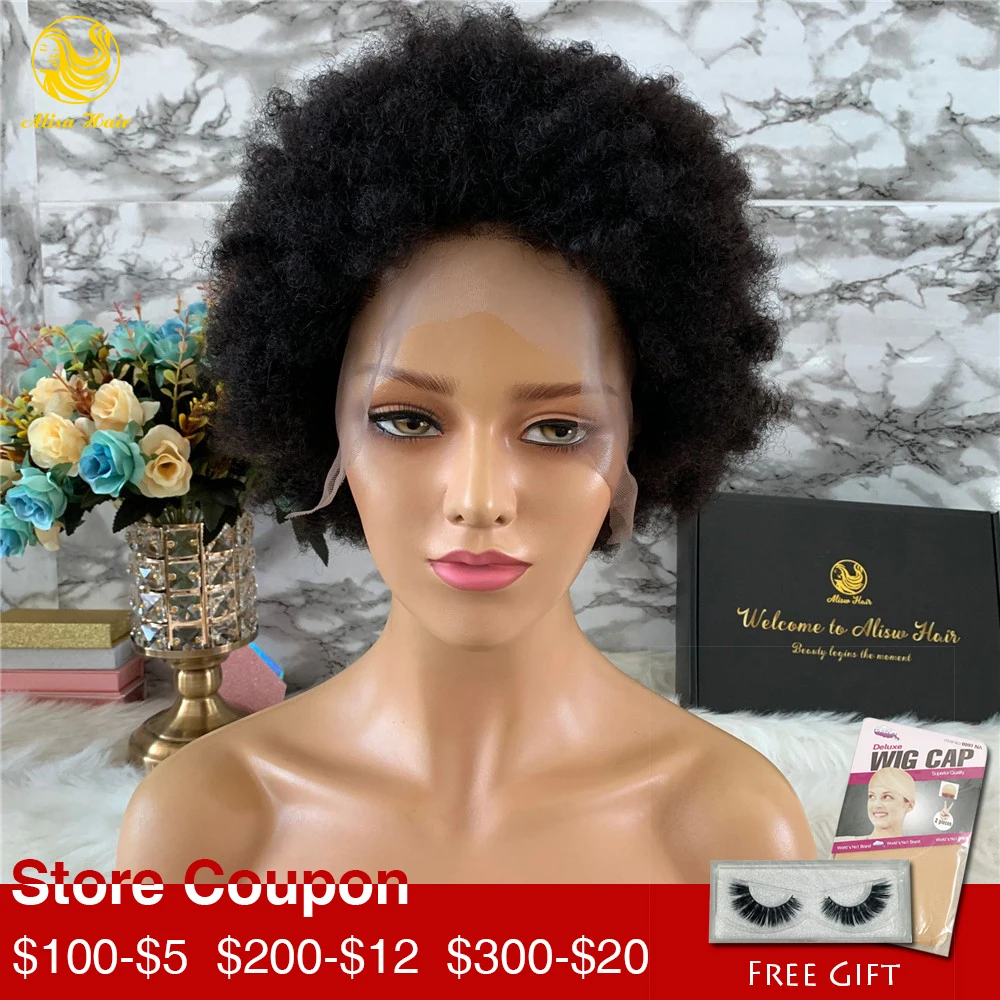 

Alisa Hair Afro Kinky Curly Wig 13*4 Lace Front Wigs for Black Women 4C Short Bob Wig Virgin Brazilian Human Hair Wigs