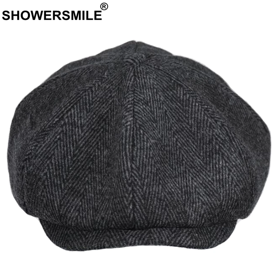 Бренд SHOWERSMILE, Шерстяная кепка Newsboy s, мужская серая кепка в елочку, плоская кепка s, женская кепка кофейного цвета в британском стиле Гэтсби, осенне-зимние шерстяные шляпы