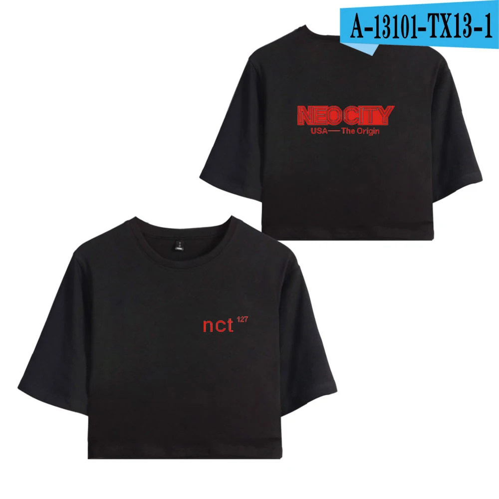 K-pop группа Nct 127 Для женщин Стильные топы летние шорты рукав футболки Новое поступление, горячая распродажа девочек Мода с вытянутым носом, T рубашки для мальчиков - Цвет: black