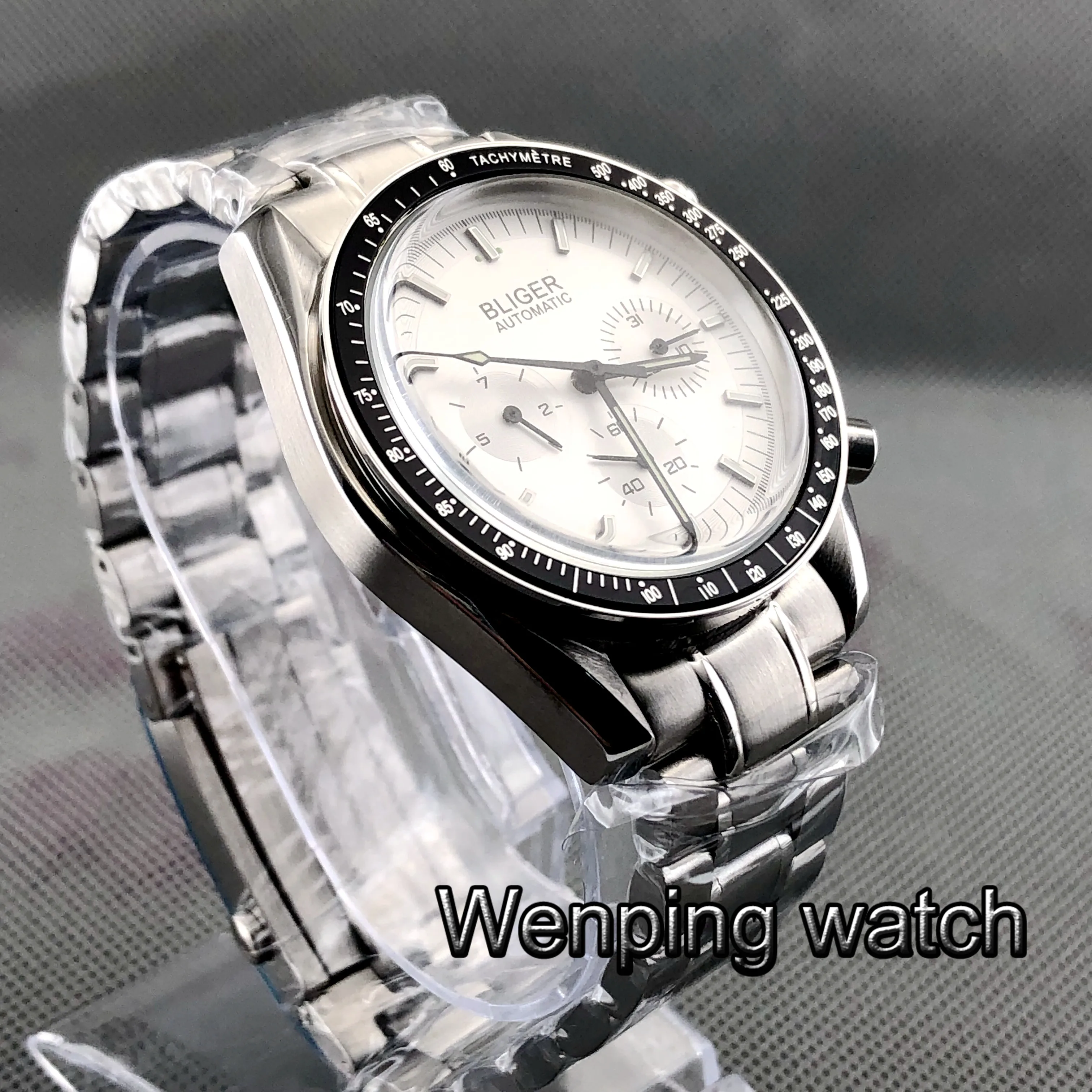 40mm Bliger gray dial week date indicator multifunction stainless steel strap automatic mens luxury mechanical watch | Наручные часы