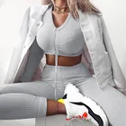Sytiz серый сексуальный укороченный комплект из двух предметов с завязками женский модный топ и эластичные брюки с длинным рукавом Повседневный комплект из 2 предметов уличная одежда