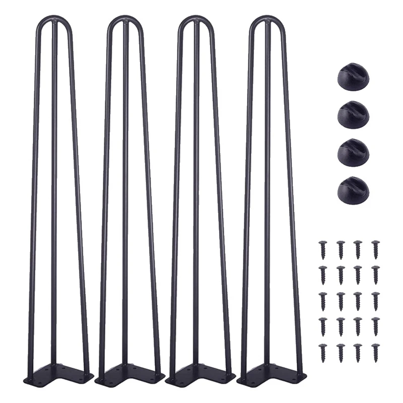 

4PCS 12 Inch Hairpin Furniture Legs with Rubber Floor Protectors for Nightstand Coffee Table Desk