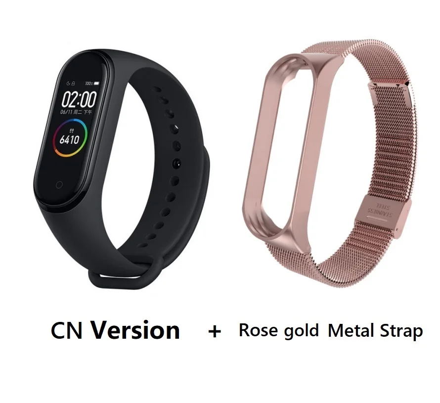 CN rose gold metal Глобальная версия Xiaomi Mi Band 3 Смарт-Браслет фитнес-браслет 3 большой сенсорный экран сообщение частота сердечных сокращений Smartband - Цвет: CN rose gold metal