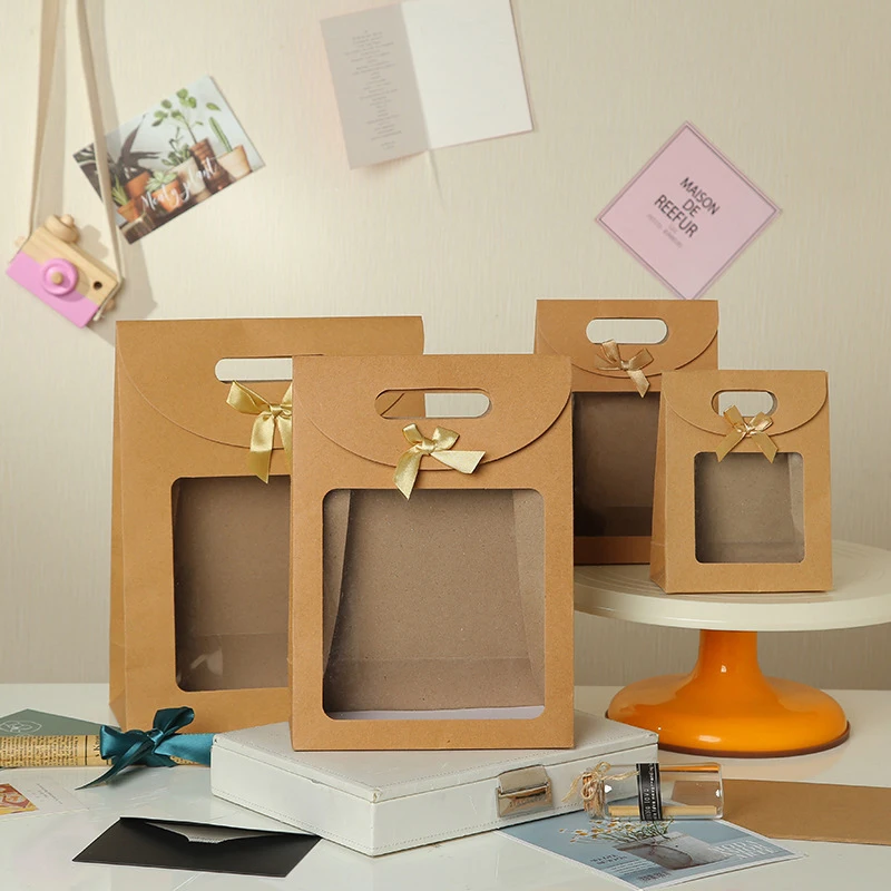 

Kraft Paper Candy Bags Cookie Gift Box Clear Window Packaging Bag Party Favor New Year Decoration