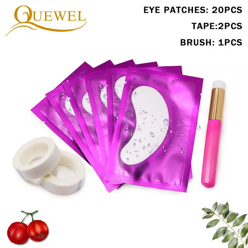 Quewel Eyelash Extension Practice Eye Patches Set Disposable Eye Gel Patch lashes Extension Eye Tape Cleaning Brush Makeup Tool - Цвет: Purple Patches 20pcs
