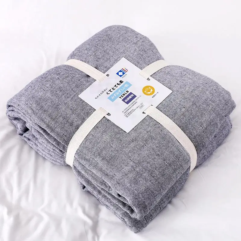 Manta de muselina de algod&oacute;n 100% Para cama, sof&aacute; de viaje, transpirable, Simple, estilo japon&eacute;s, s&oacute;lido, grande y suave, Para cama-5