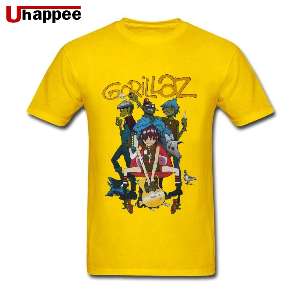 Американский стандарт качества Gorillaz футболка с рок-группой Мужская Базовая стильная, с короткими рукавами мужская домашняя кофта с круглым горлом футболки оптом ретро одежда - Цвет: Цвет: желтый