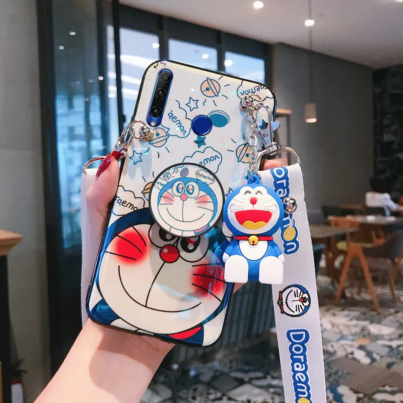 

Doraemon Cartoon Cute Girl Mobile Phone Case for Huawei 10plus/8e/Couple Phone Cover with Stand Lanyard