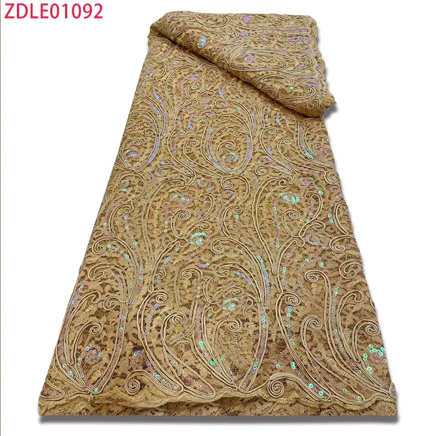 

High Quality French Mesh Lace Fabric with Sequins for Nigeria Embroidery Lace for Wedding ZDL09