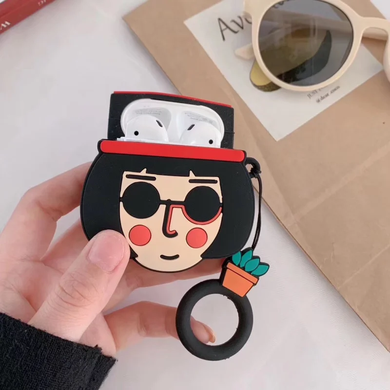 Забавный мультфильм пара наушников чехол для Apple Airpods силиконовые наушники Чехлы Airpods зарядная коробка защитный чехол ремешок