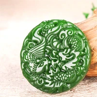 natural green jade dragon phoenix pendant necklace chinese hand carved charm jadeite jewelry fashion amulet for men women gifts