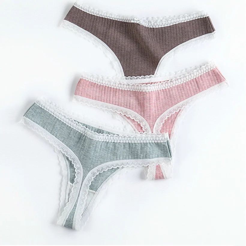 

Ladies Seamless Panties Thong Simple Lace Underwear Solid Color Sexy Low-waist Girls Underwear Cotton Comfortable Briefs