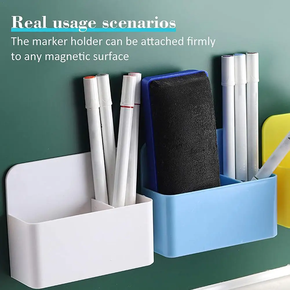 

1pc Magnetic Storage Box Whiteboard Marker Pen Holder Storage Box Refrigerator Container Magnet Plastic Office School Supplies