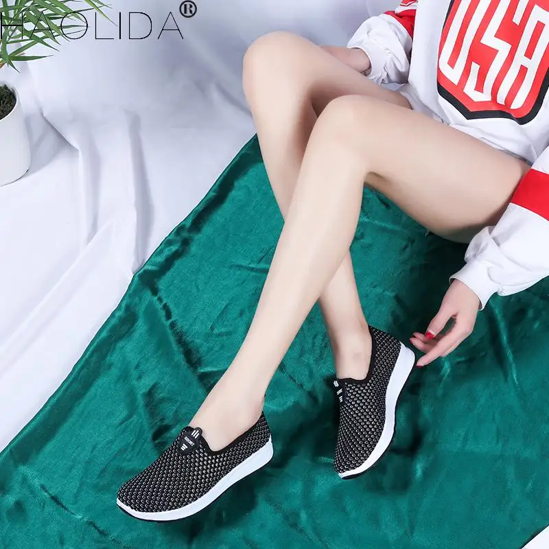 Женская дышащая обувь на плоской подошве Повседневные вязаные кроссовки лоферы