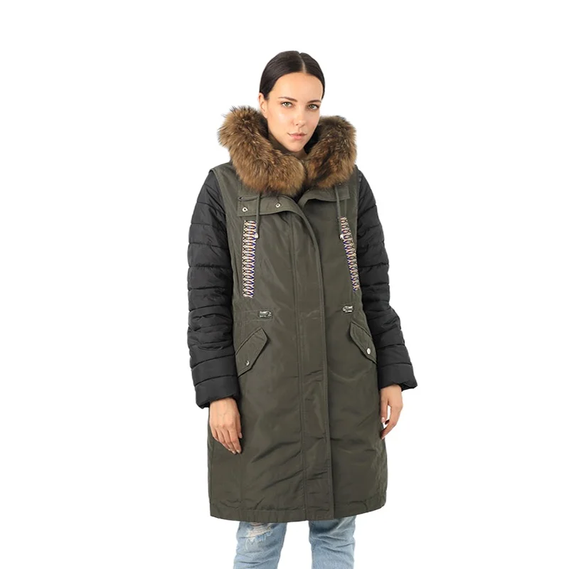 Women Down Jacket Real Fur Female Cotton Coat Outwear Windproof Quilted Brand Quality Warm Waterproof Hood Ladies Clothes 17-63