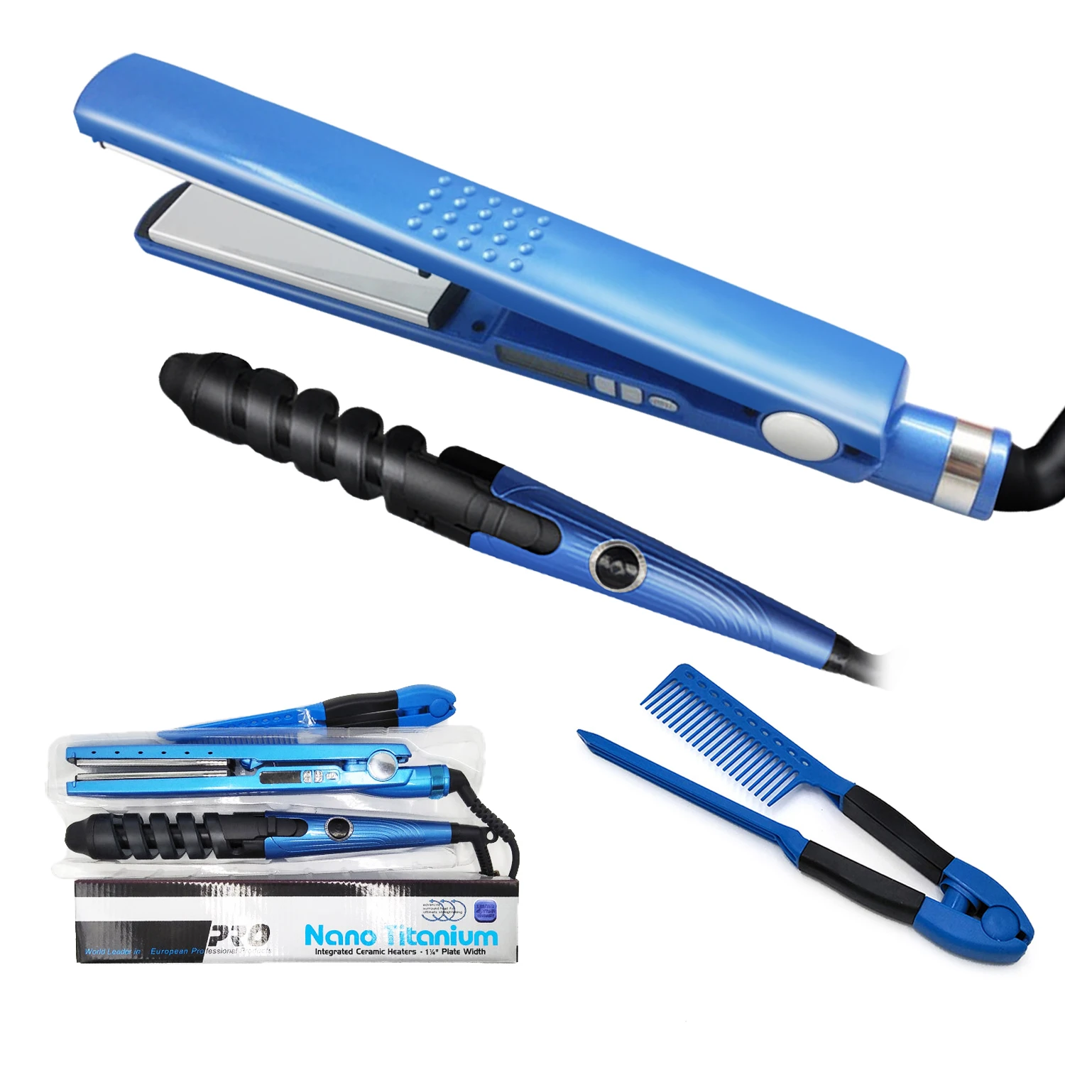 

Flat Iron Professional Hair Straightener 450F 1 1/4 Plate Titanium Straightening Irons 3 In 1 Spiral Curling Iron Hair Curler