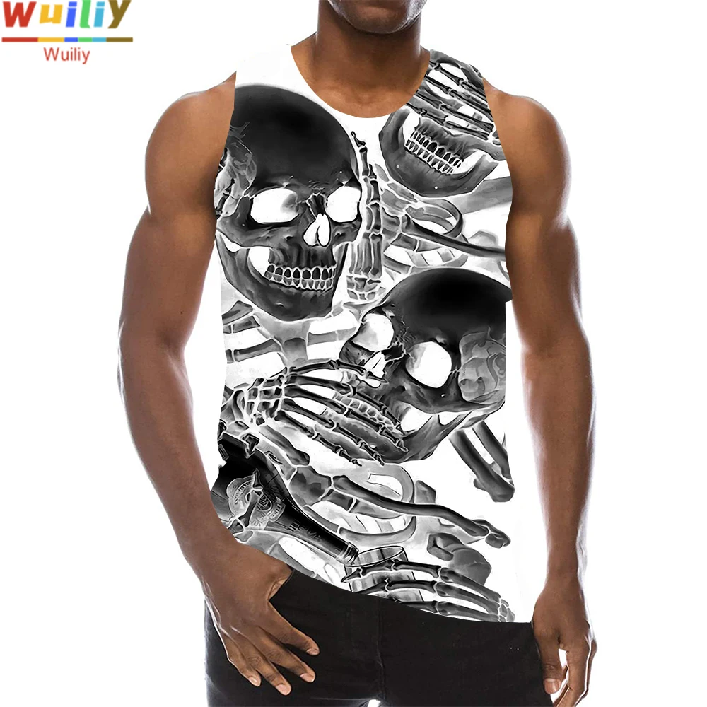 Мужская майка с 3D-принтом черепа уличная одежда в стиле хип-хоп топ со скелетом