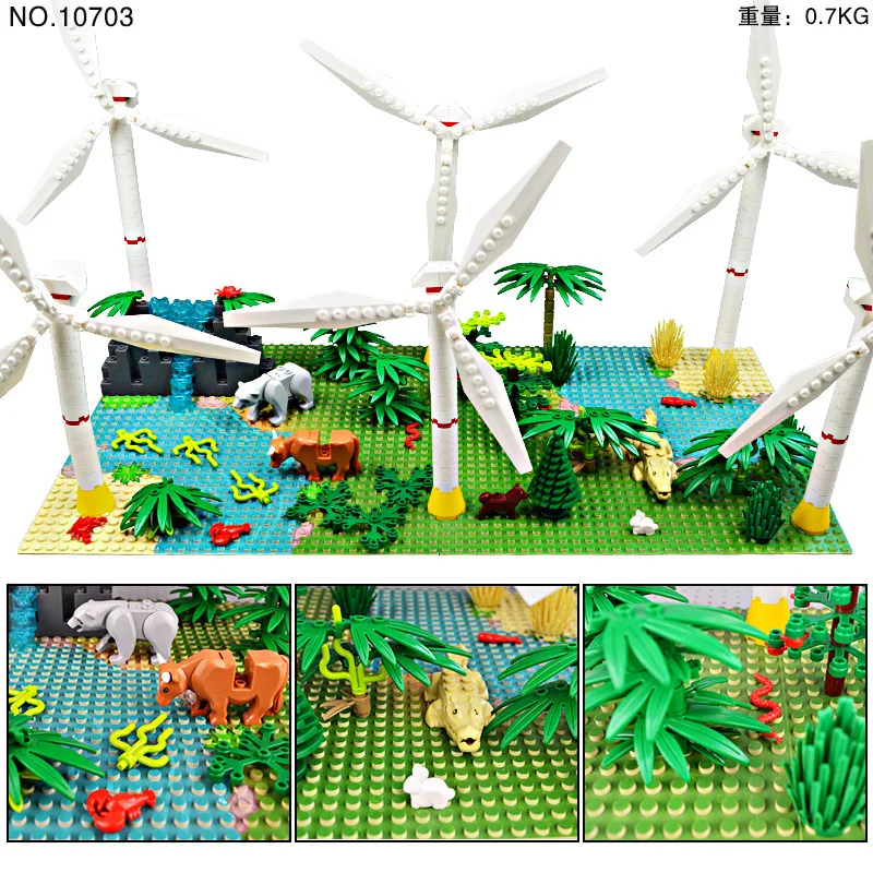 

Industrial small windmill parts animal green grass jungle bushes flowers tree plants building blocks DIY MOC assembly