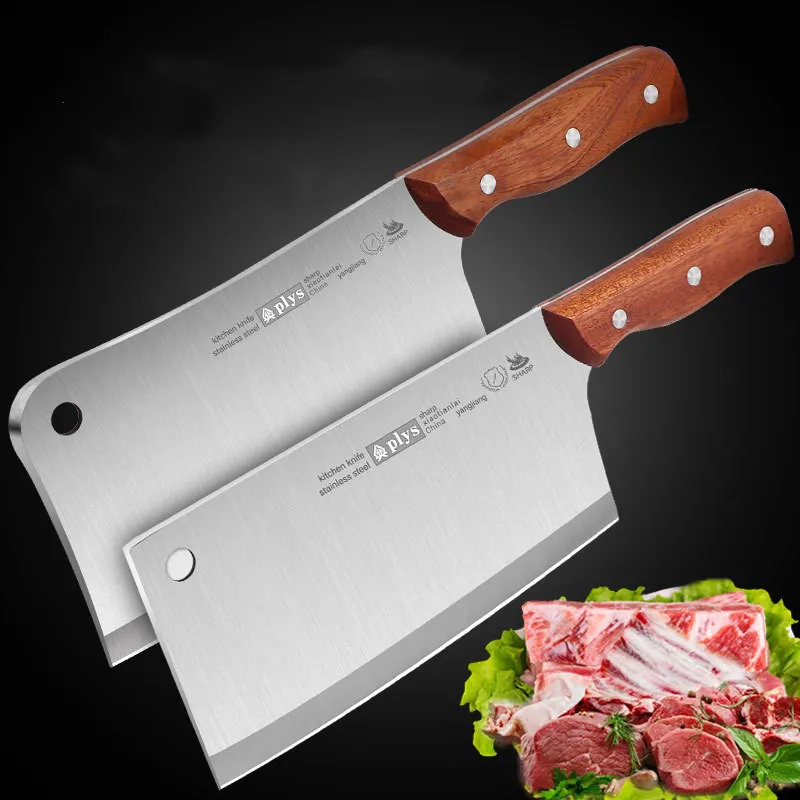 Stainless Steel Kitchen Knife Household Wooden Handle Slicing Set Chopping Cleaver Chef Super Sharp Meat | Дом и сад