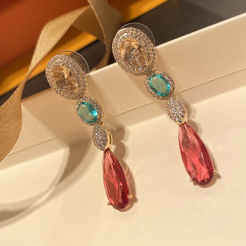 

fashion long red cz drop earring for women