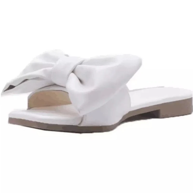 

BUSY GIRL AL8096 Square head bowknot solid color female slippers, summer casual beach vacation shoes, women's flat shoes