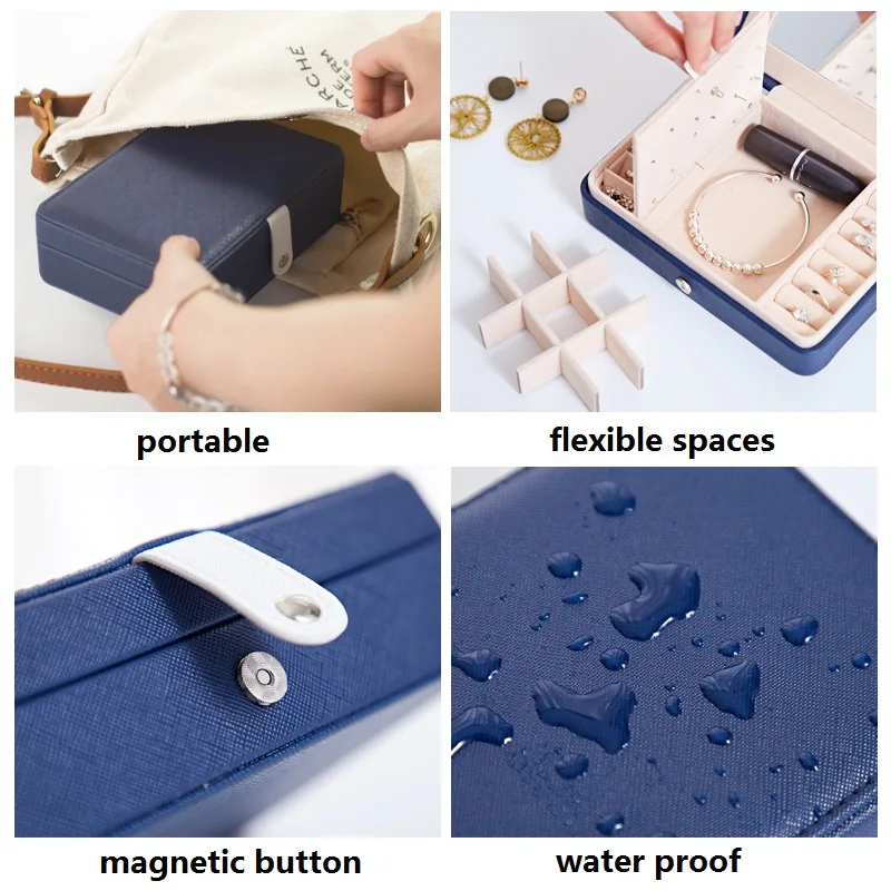 

Jewelry Box Portable Multi Function PU Leather Fresh and Simple Earrings Ring Jewellry Storage Necklace Case Gift