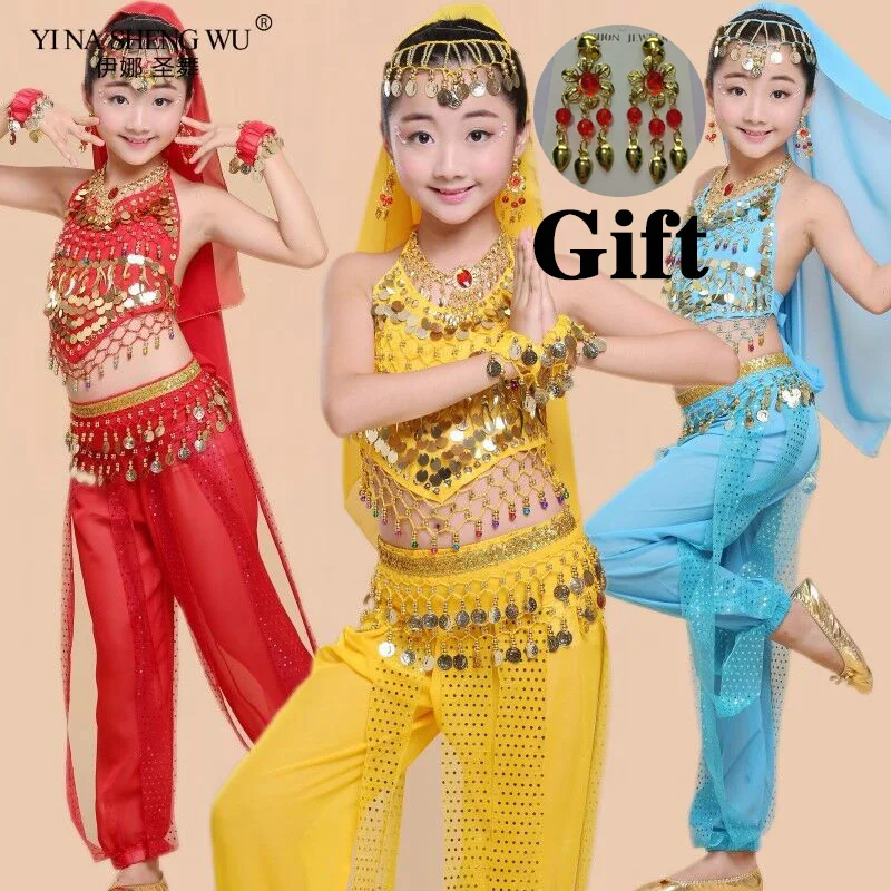 Kids Belly Dance Costumes Set Oriental Dance Costumes Girls Egypt Egyptian Bollywood Indian Belly Dancing Clothing India 6Color