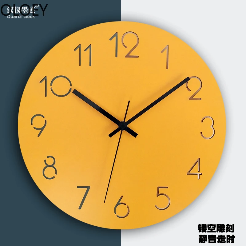 Wood Large Wall Clock Watch 3d Modern Living Room Bedroom Silent Yellow Clocks Vintage Home Decor Kitchen Office Horloge | Дом и сад